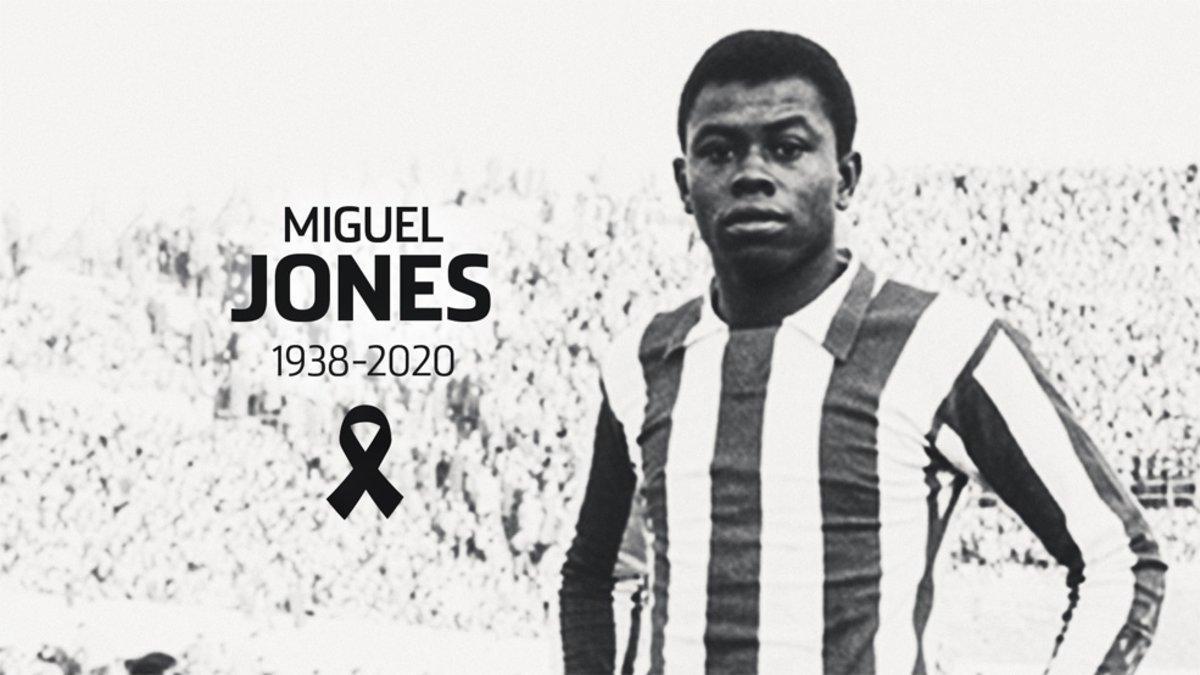 Imagen de homenaje y recuerdo del Atlético de Madrid a Miguel Jones con motivo de su muerte