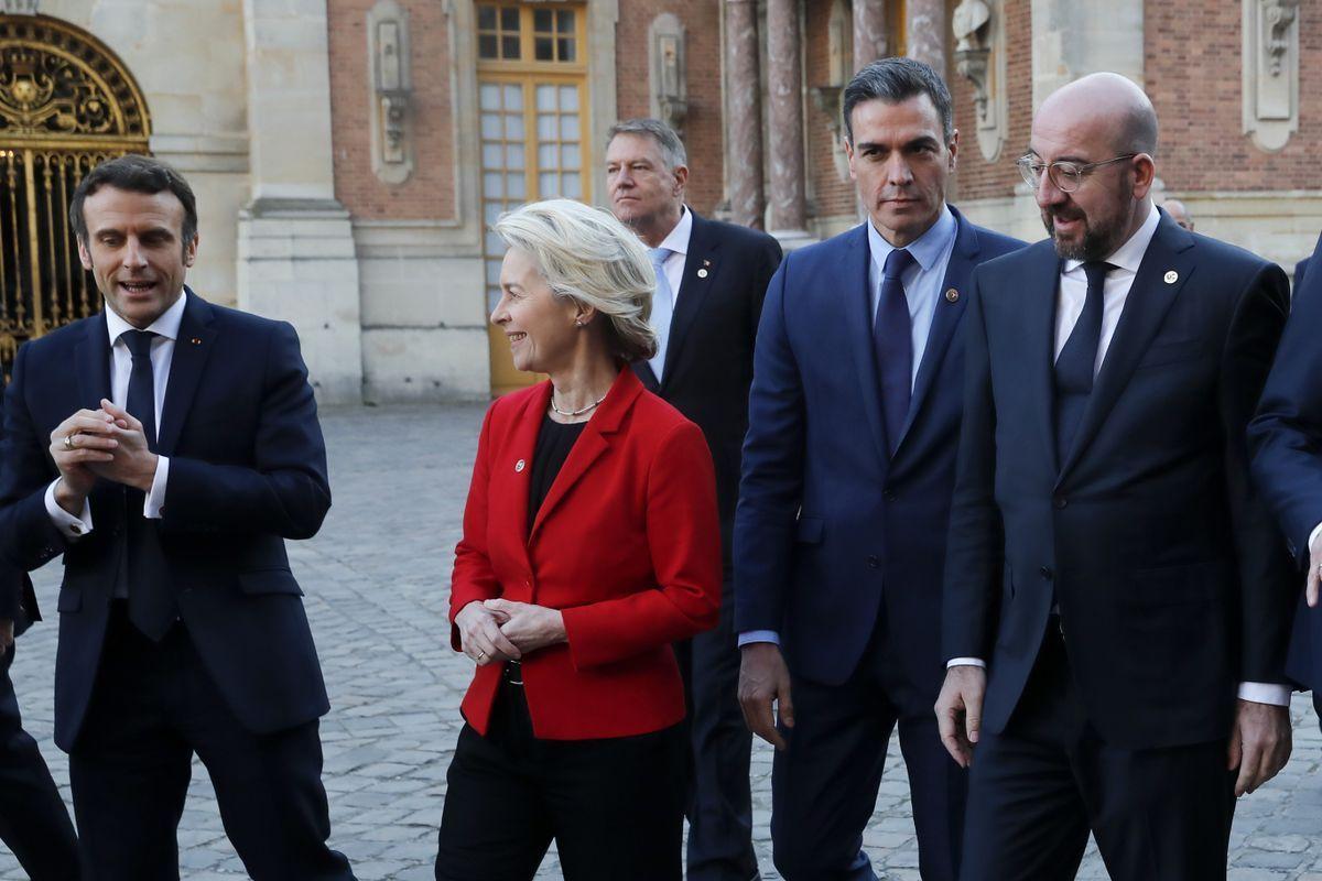 Emmanuel Macron, Ursula von der Leyen, Pedro Sánchez y Charles Michel.