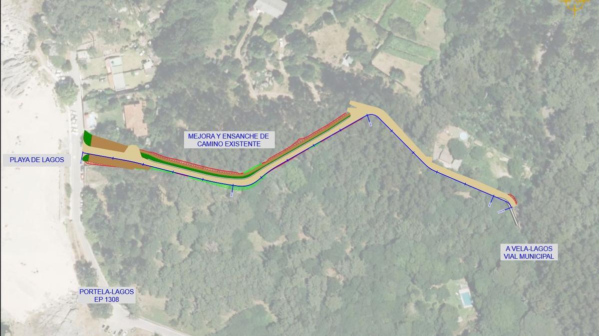 El plano de la actuación prevista para acondicionar el vial de salida de la playa de Lagos.