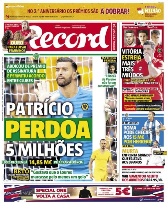 Portada RECORD jueves 18 de octubre de 2018