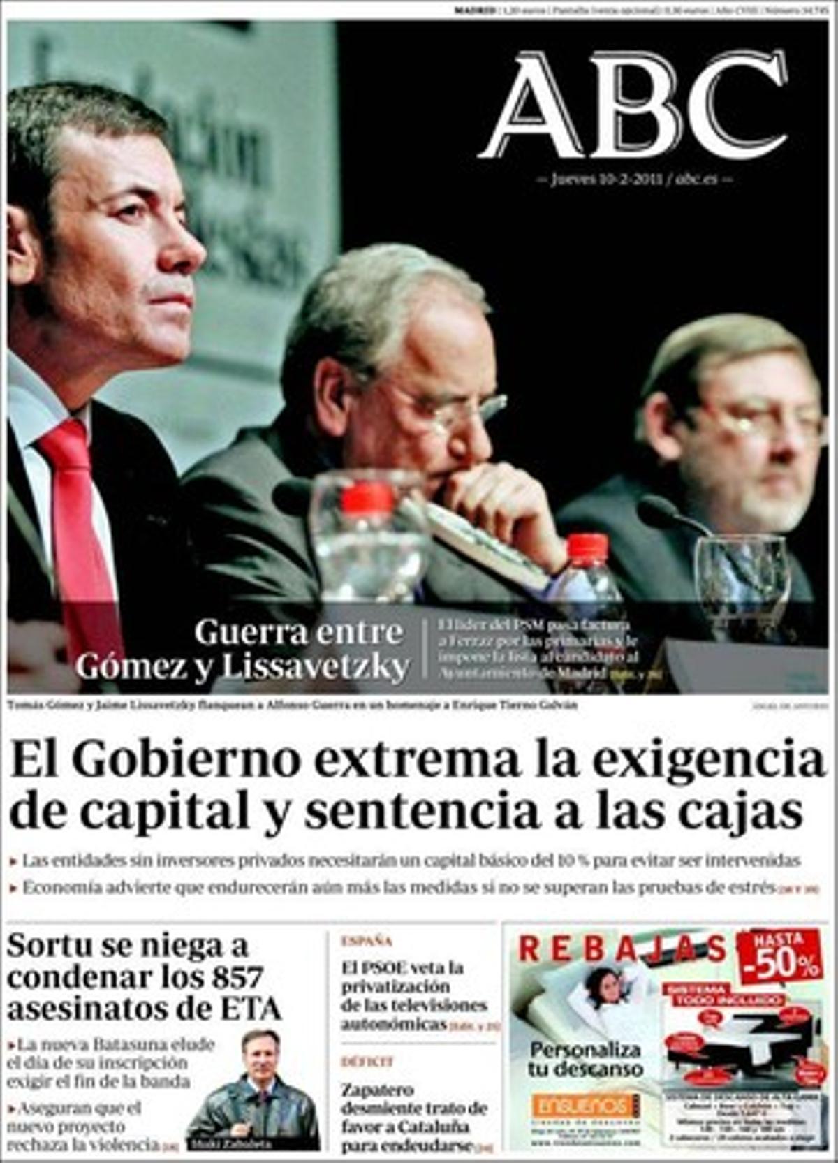 ’Abc’ també realça a les pàgines interiors que el PP castiga el Govern amb el ’cas Faisán’, que el BBVA corregeix Zapatero i diu que l’atur escalarà el 20,6% aquest any, i que el monument gai de Barcelona s’ubicarà a la Ciutadella.