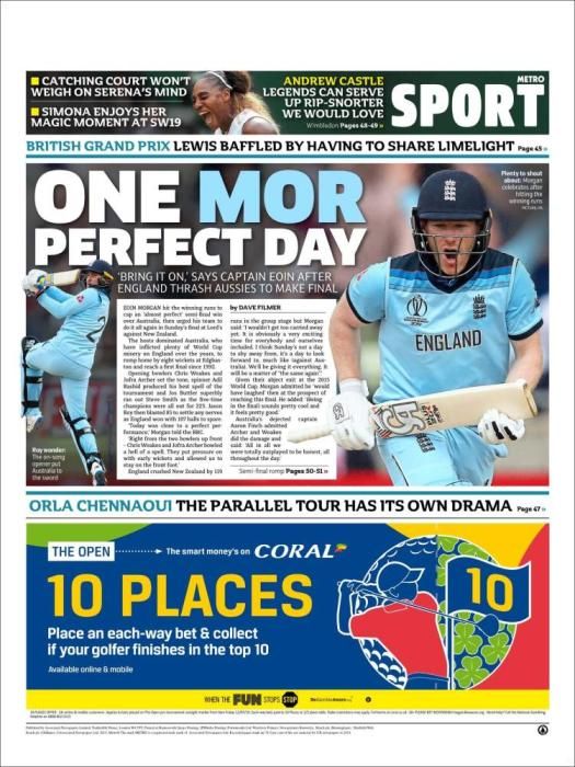 Portada METRO SPORT viernes 12 julio 2019