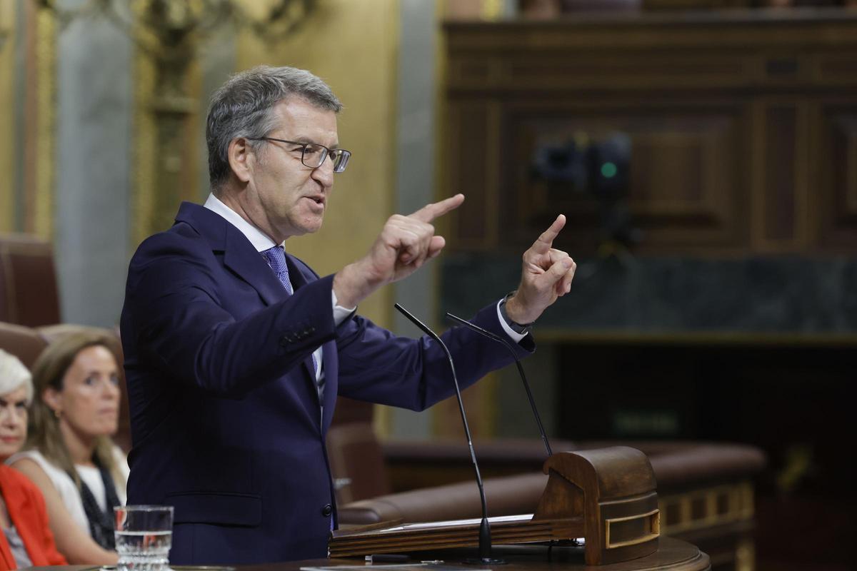 El líder del PP, Alberto Núñez Feijóo, interviene en el pleno sobre calidad democrática en el Congreso.