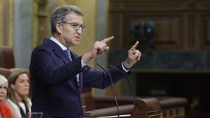 El líder del PP, Alberto Núñez Feijóo, interviene en el pleno sobre calidad democrática en el Congreso.