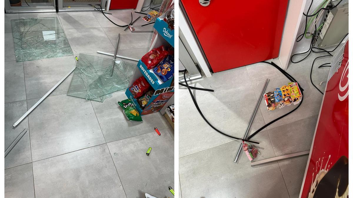 Imágenes de los destrozos registrados en la gasolinera de Fontanars tras el robo de la pasada madrugada.