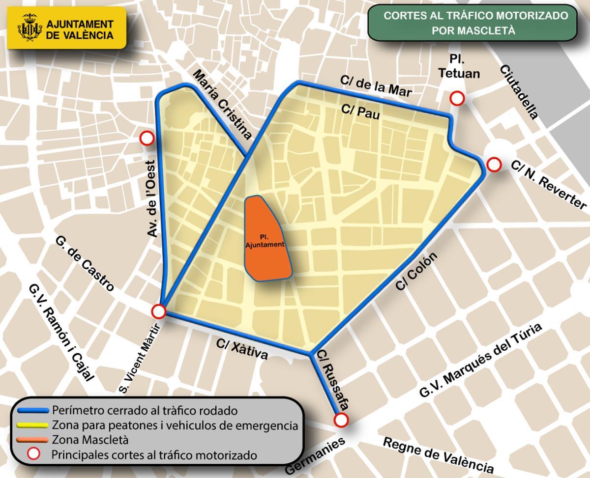 Cortes de tráfico por las fallas este fin de semana.