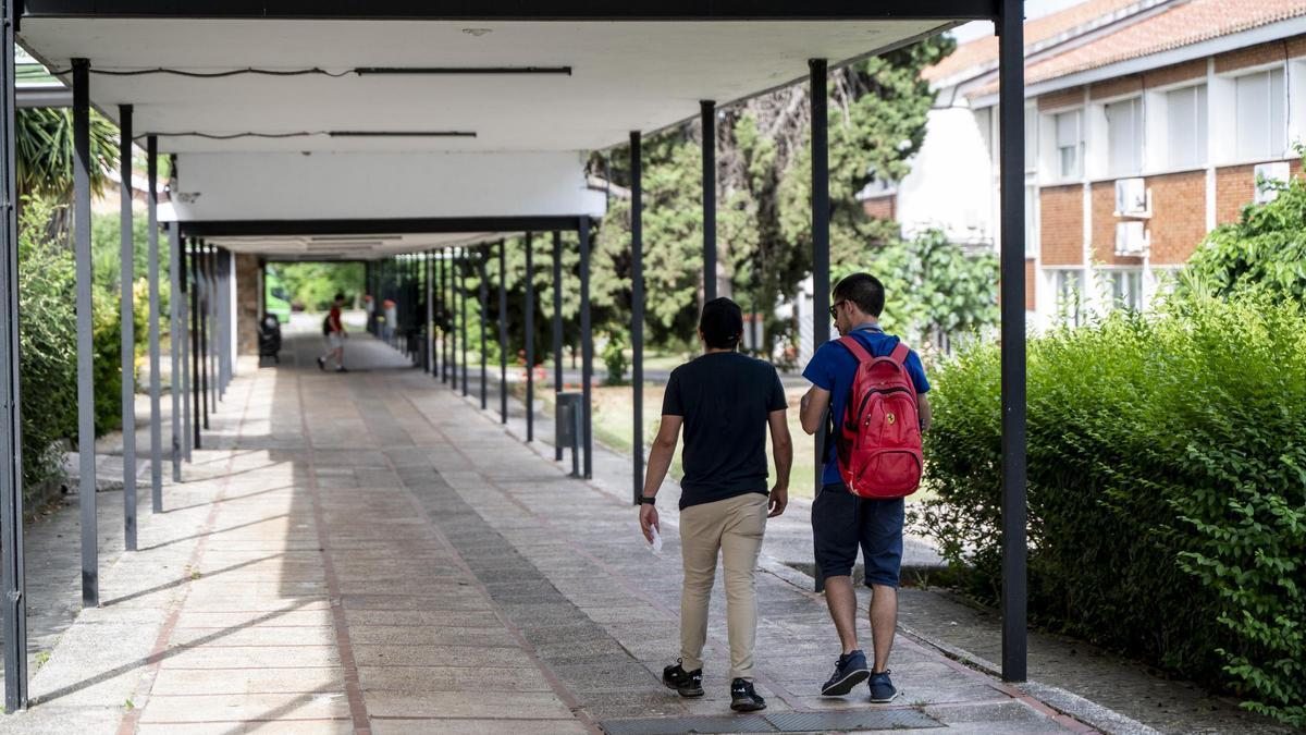 Estudiantes de la Universidad de Extremadura, de camino a clase.
