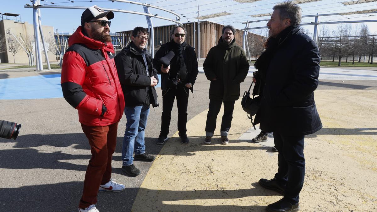 José Luis Soro con los localizadores de cine que están visitando Aragón.