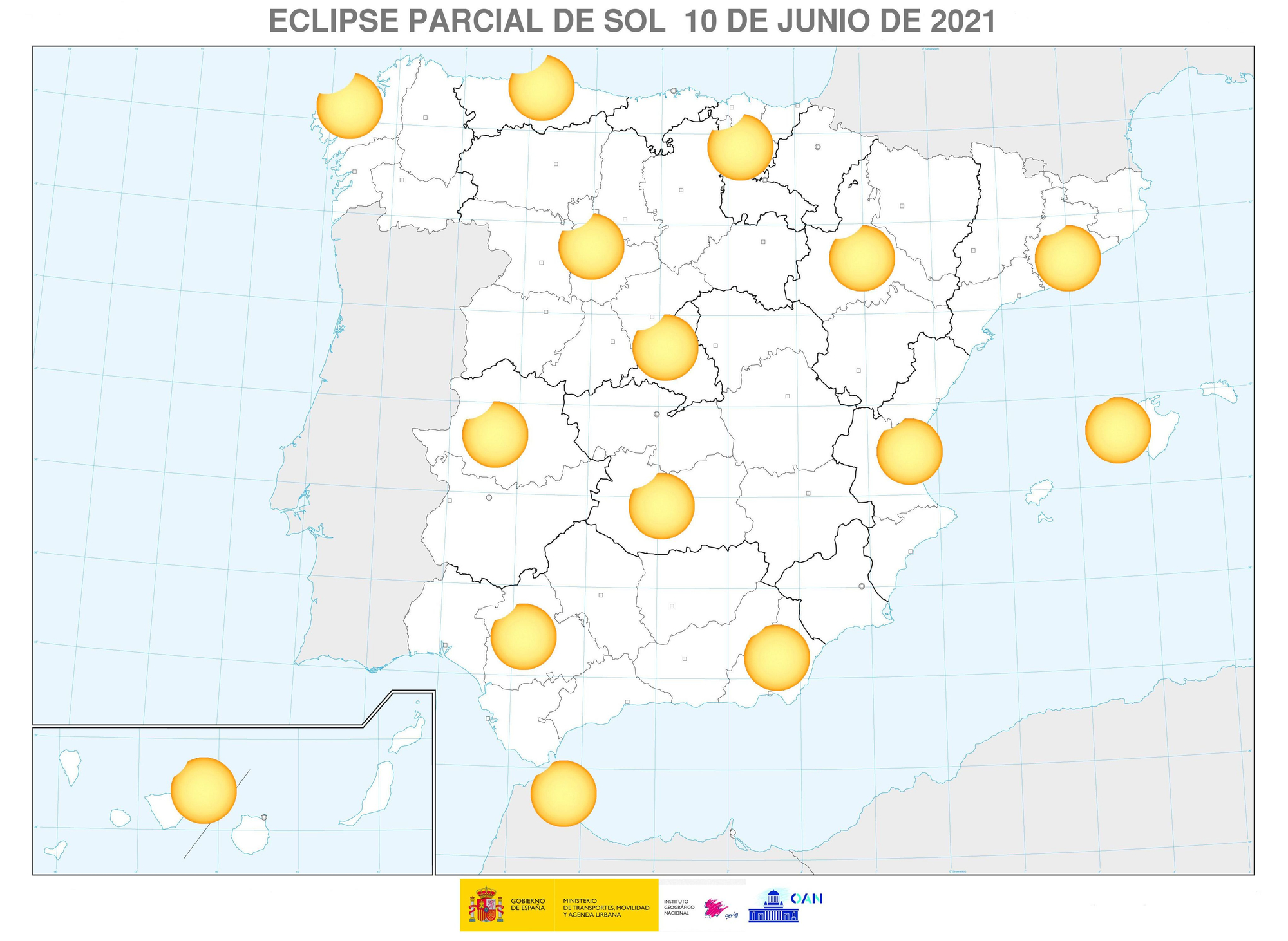 Mapa del eclipse solar del 10 de junio en España