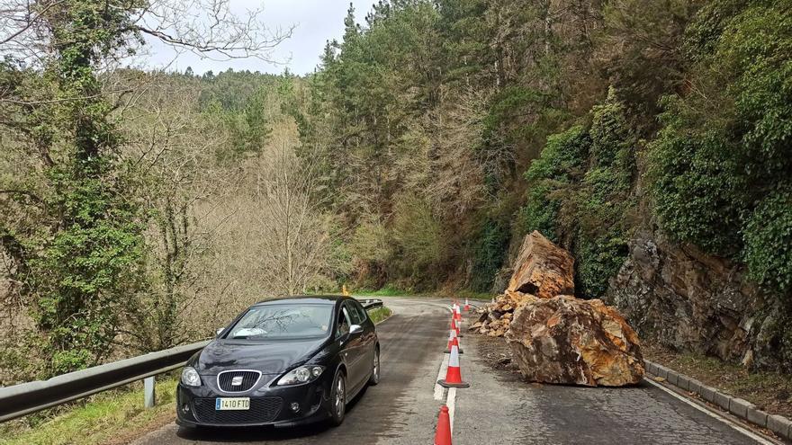 Un nuevo argayo en la carretera N-634 corta un carril en Castañedo (Valdés)