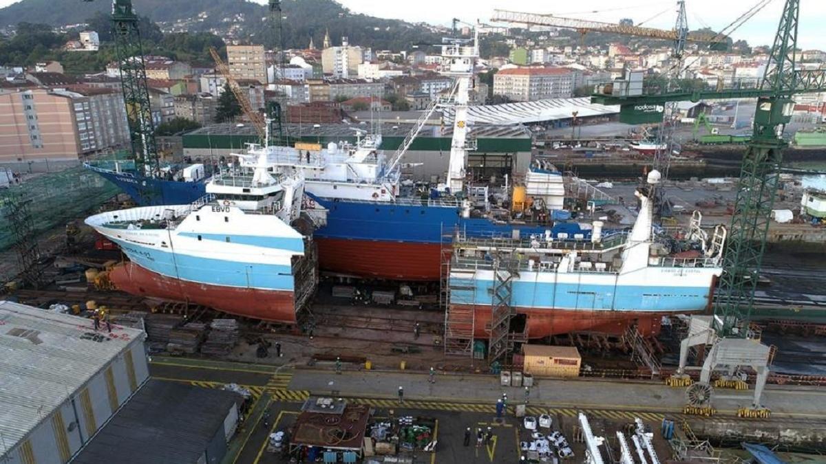 Obras de alargamiento del 'Eirado do Costal' en el astillero de Nodosa