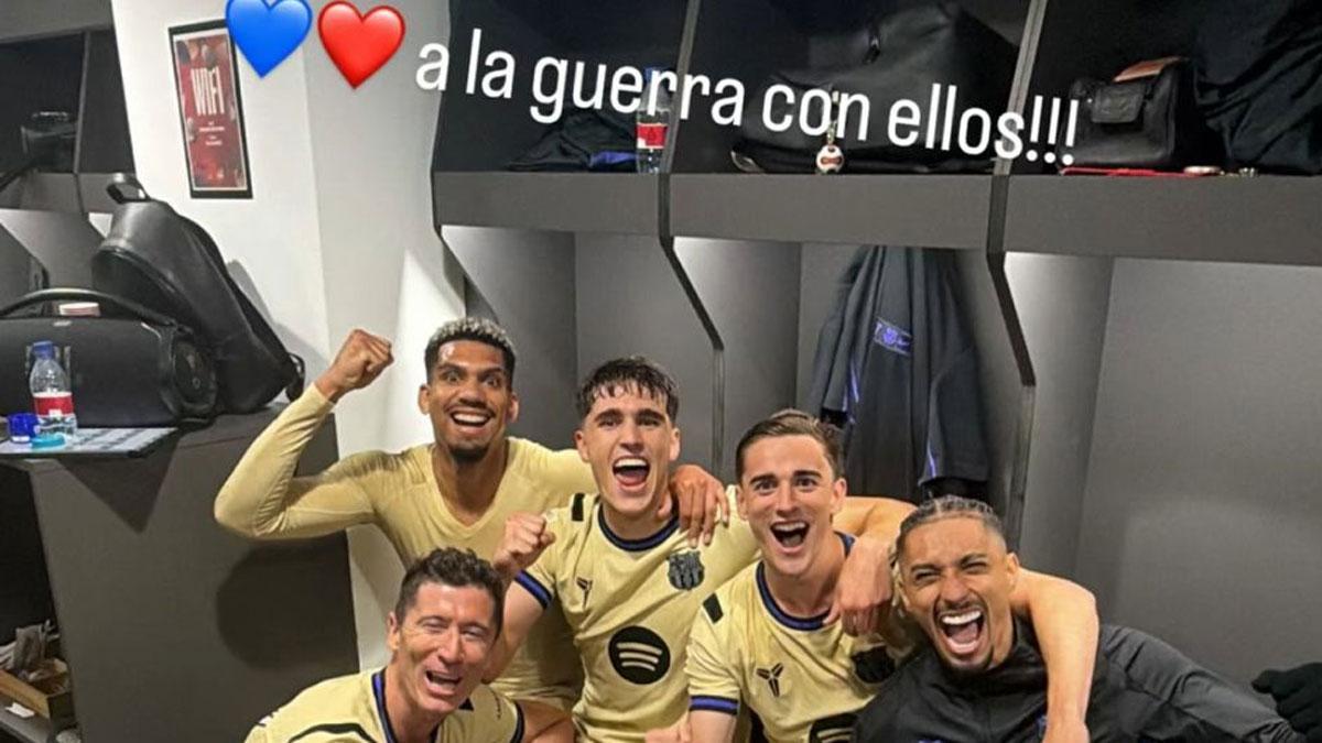 Gavi celebra la Liga virtual en el vestuario visitante de El Sadar