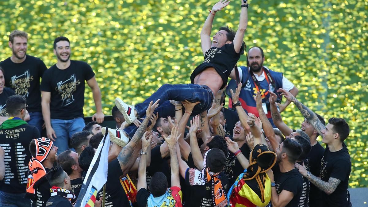 La celebración del título de Copa del Rey del Valencia CF en 2019