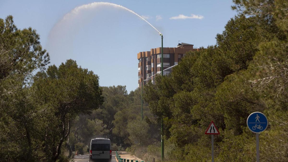 Cañones de agua encendidos en El Saler.