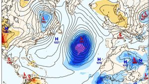 La nueva borrasca es de 969 hPa, según lo indicado en el siguiente mapa de presión atmosférica.