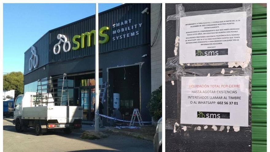 Imagen de la tienda después de uno de los robos sufridos (i), y del cartel que se puede ver hoy colgado anunciando el cierre.