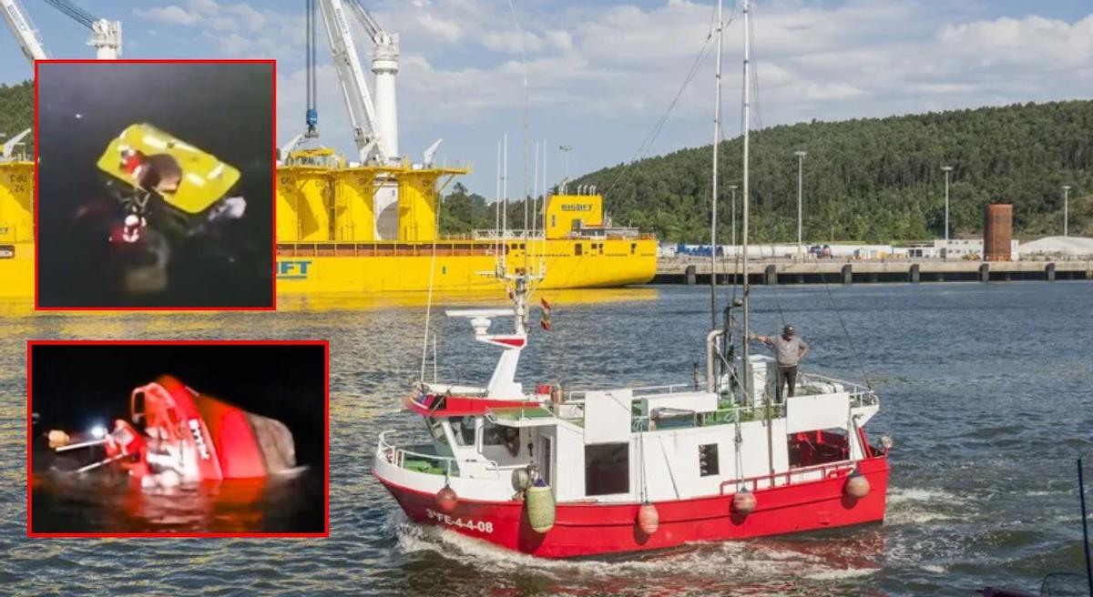 'Maresco Tres'. En las imágenes de la izquierda, el rescate y el barco hundiéndose.