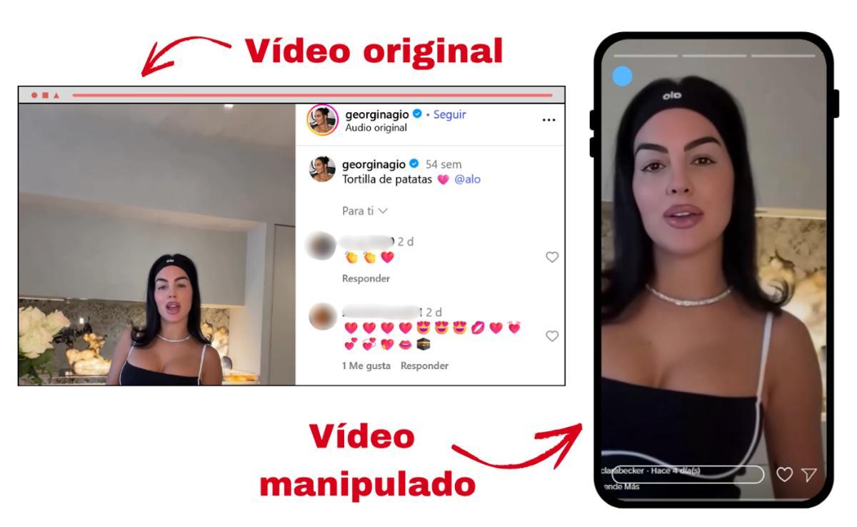 Comparación entre el vídeo original y el vídeo manipulado de Georgina Rodríguez.