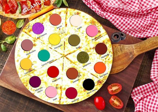 Paleta de sombras de ojos con forma de Pizza de Glamlite
