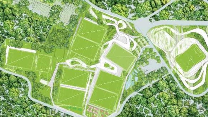 Imagen de los planos de la ciudad deportiva celeste.