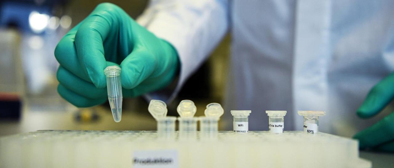 FILE PHOTO: Employee Philipp Hoffmann, of German biopharmaceutical company CureVac, demonstrates research workflow on a vaccine for the coronavirus (COVID-19) disease at a laboratory in Tuebingen