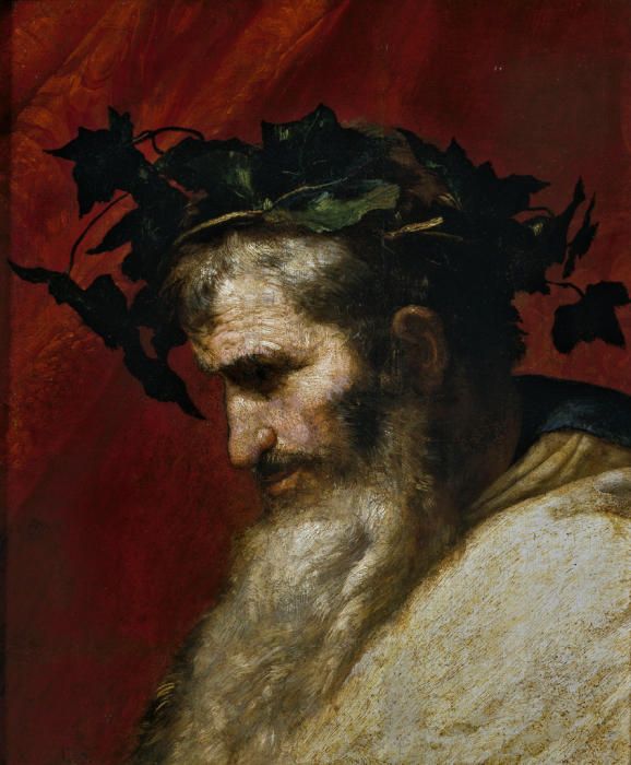 José de Ribera: Detalle de la cabeza del Dios Baco (1636)