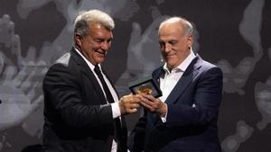 Joan Laporta y Javier Tebas durante un acto de LaLiga