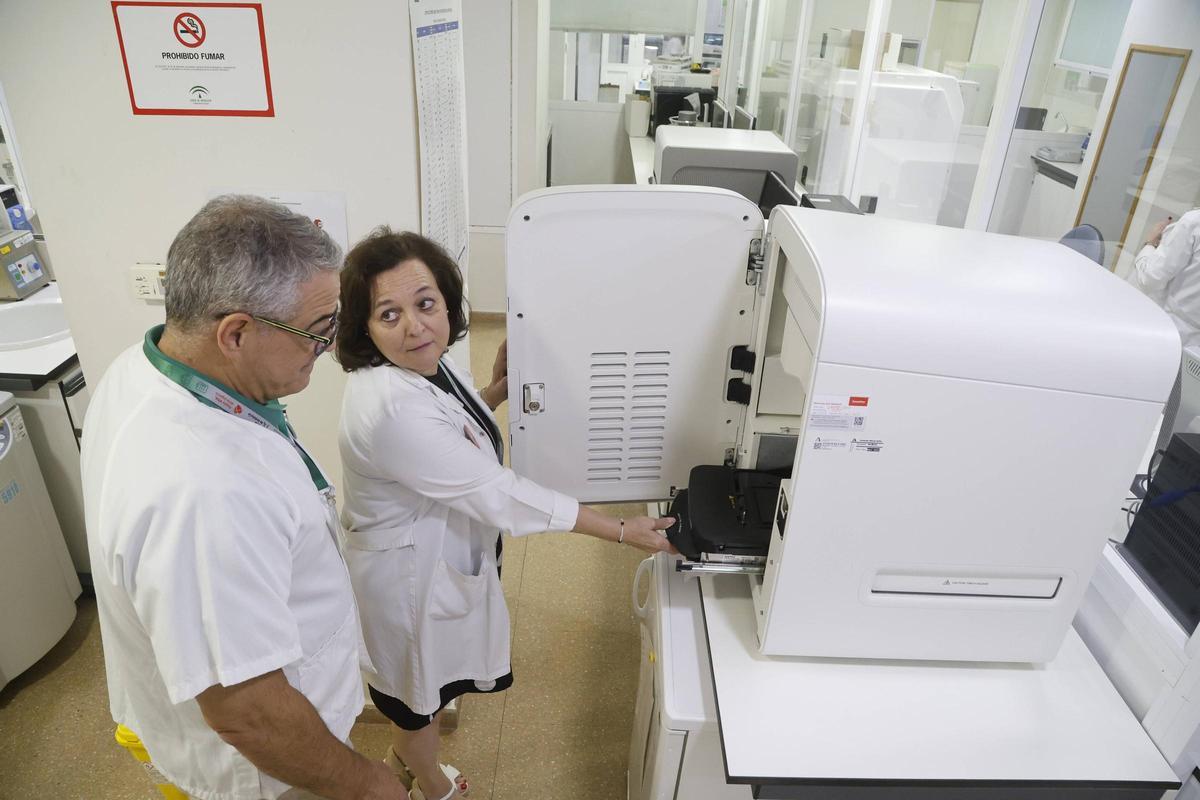Montserrat Barcos, profesional de la Unidad de Genética del hospital Reina Sofía, junto a un compañero.