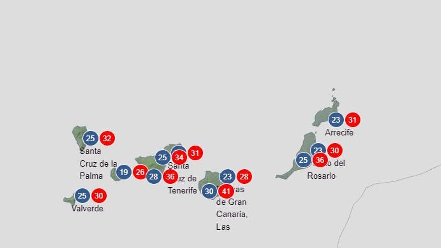 Predicción de temperaturas máximas en Canarias para el jueves 21 de julio de 2022