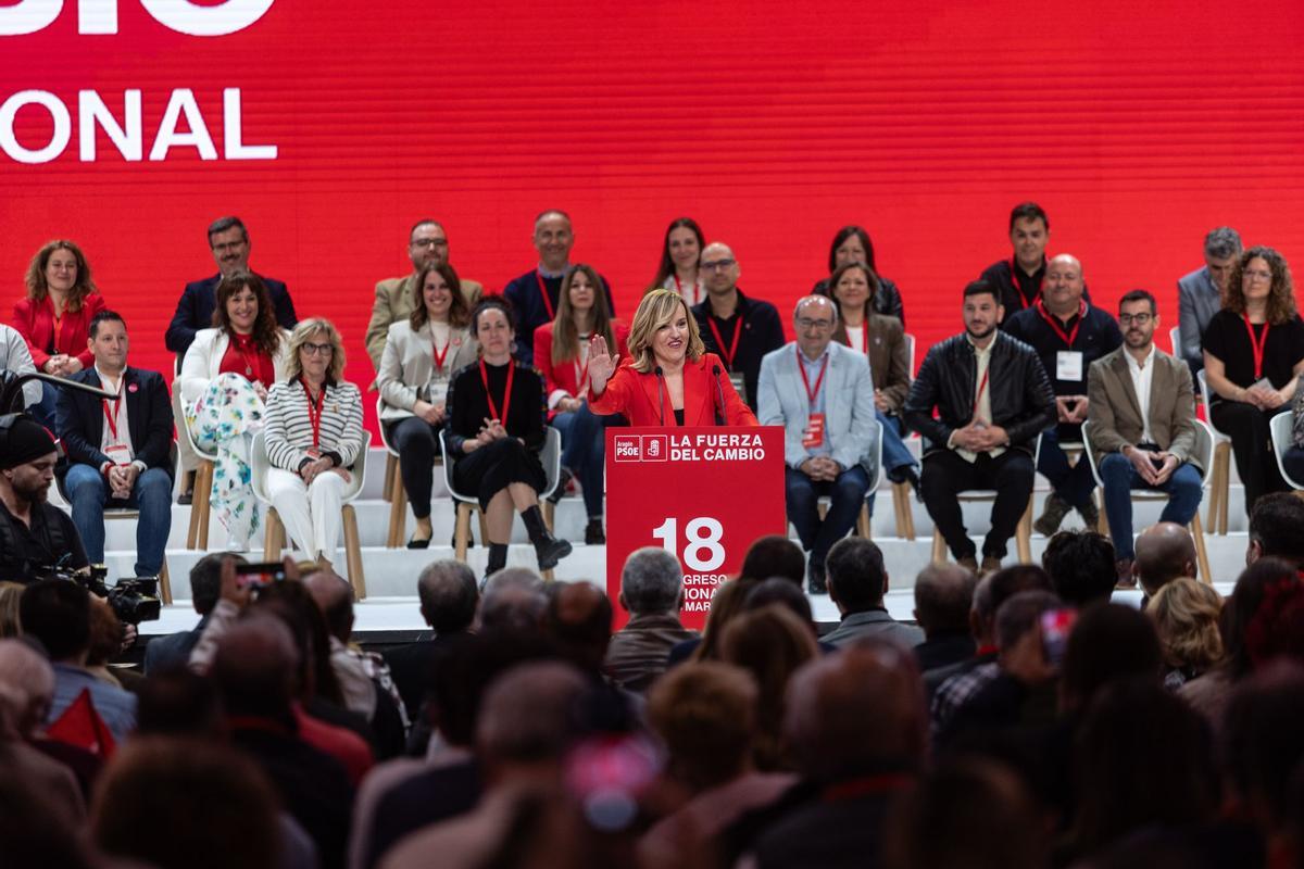 Pilar Alegría, ya como secretaria general del PSOE ARagón, durante su discurso.
