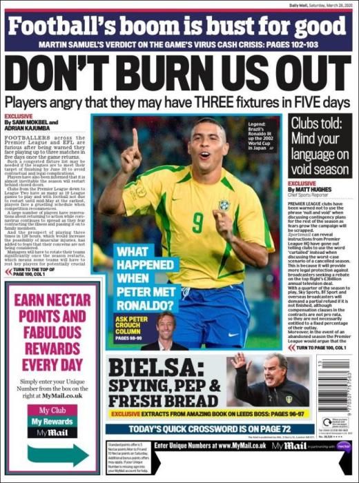 Portada MAIL SPORT sábado 28 marzo 2020