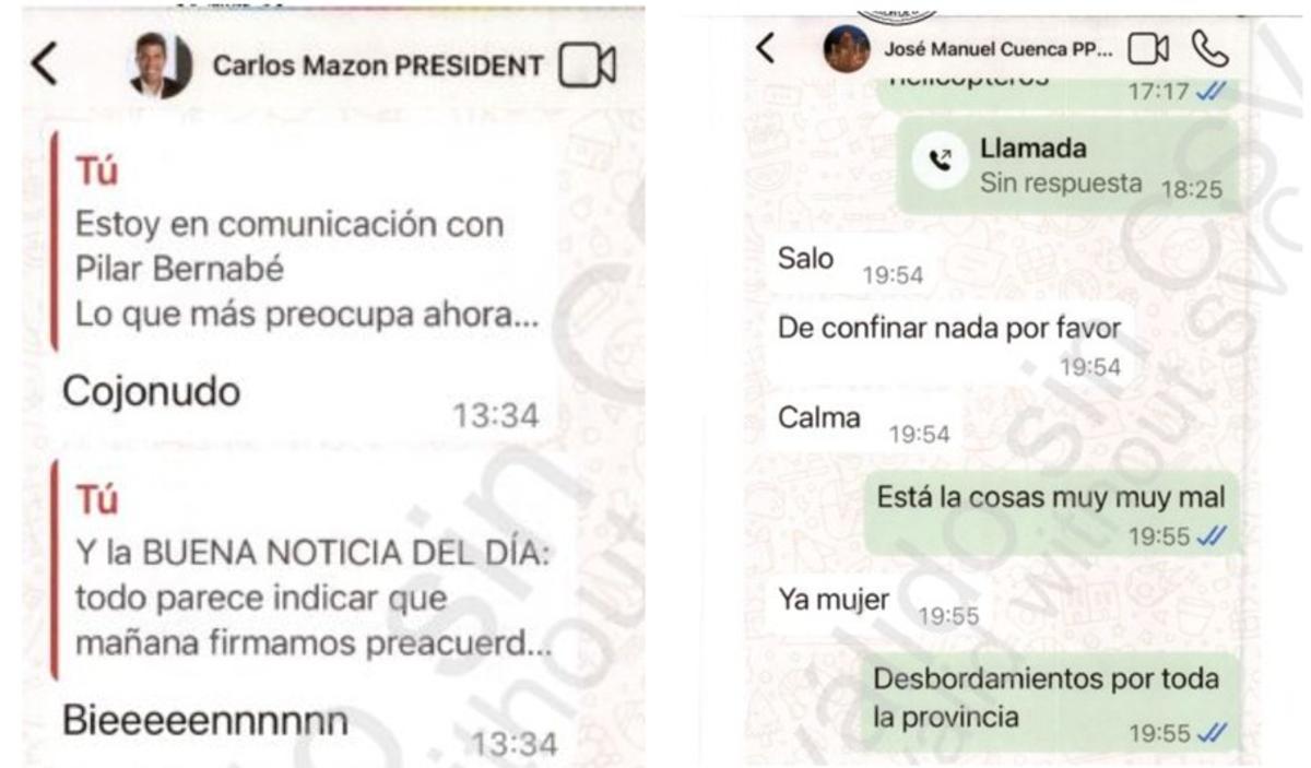 Los mensajes de WhatsApp de Salomé Pradas a Mazón y Cuenca el día de la dana.