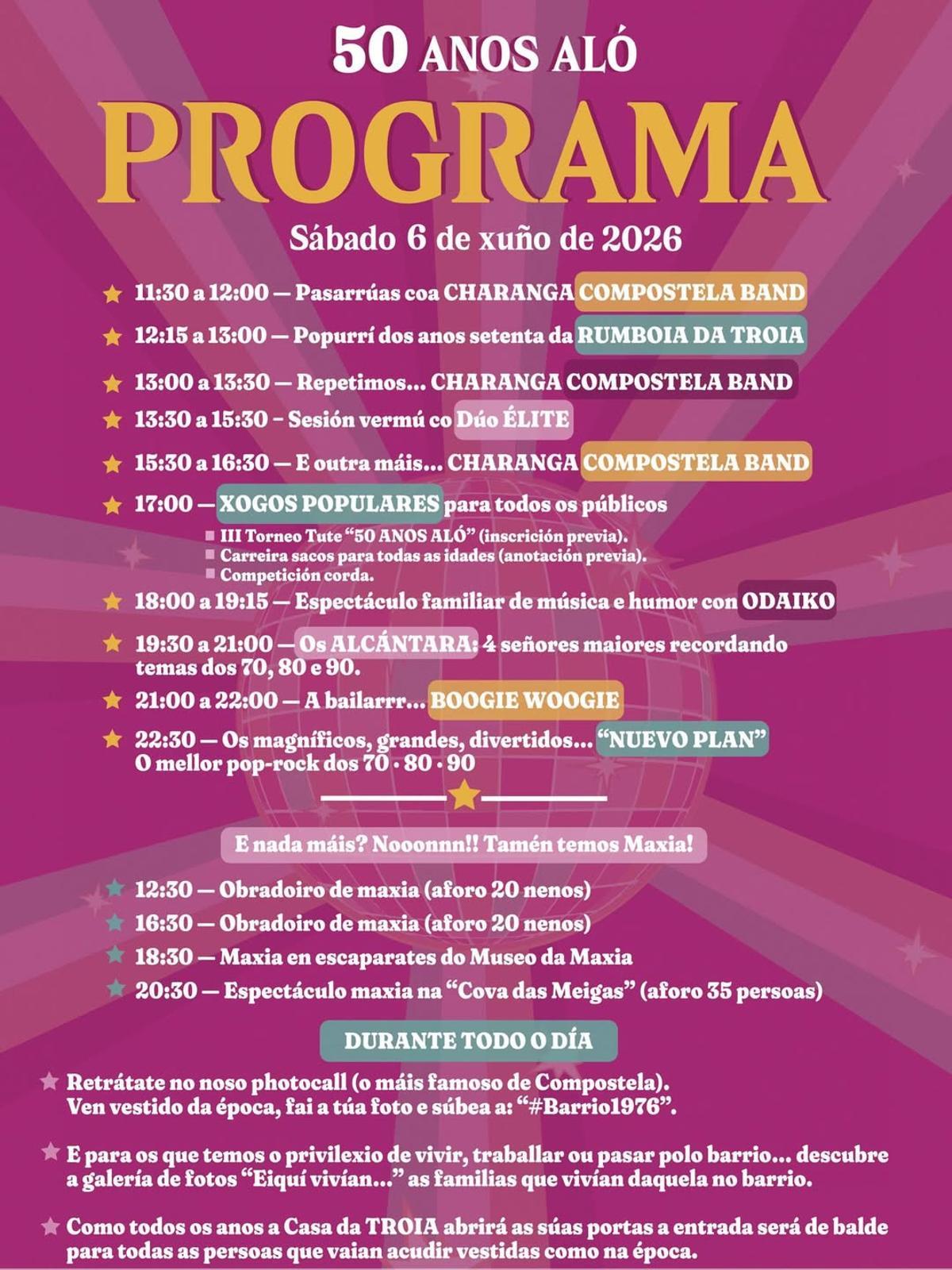 Programación de la fiesta '50 anos aló'
