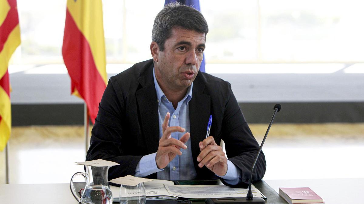 El president en funciones, Carlos Mazón, en la reunión del Consell en Alicante tras su dimisión.