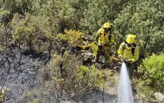 Una treintena de bomberos siguen aún en el incendio de Mijas