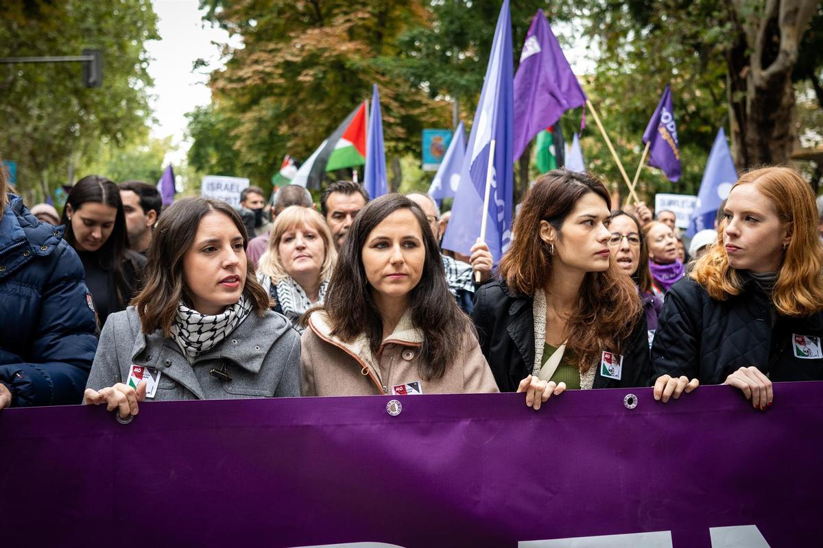 Irene Montero, Ione Belarra, Isa Serra y Lilith Verstrynge, en una manifestación por Palestina.