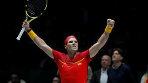 Tennis - Davis Cup Finals - Caja Magica, Madrid, Spain - November 19, 2019   Spain’s Rafael Nadal celebrates winning his group stage match against Russia’s Karen Khachanov   REUTERS/Susana Vera