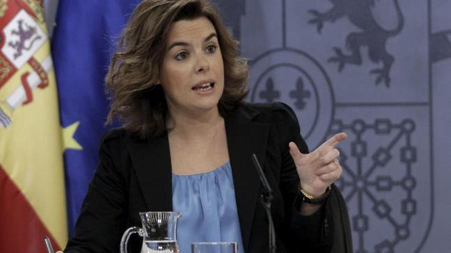 La vicepresidenta Soraya Sáenz de Santamaría durante la rueda de prensa posterior a la reunión del Consejo de Ministros.