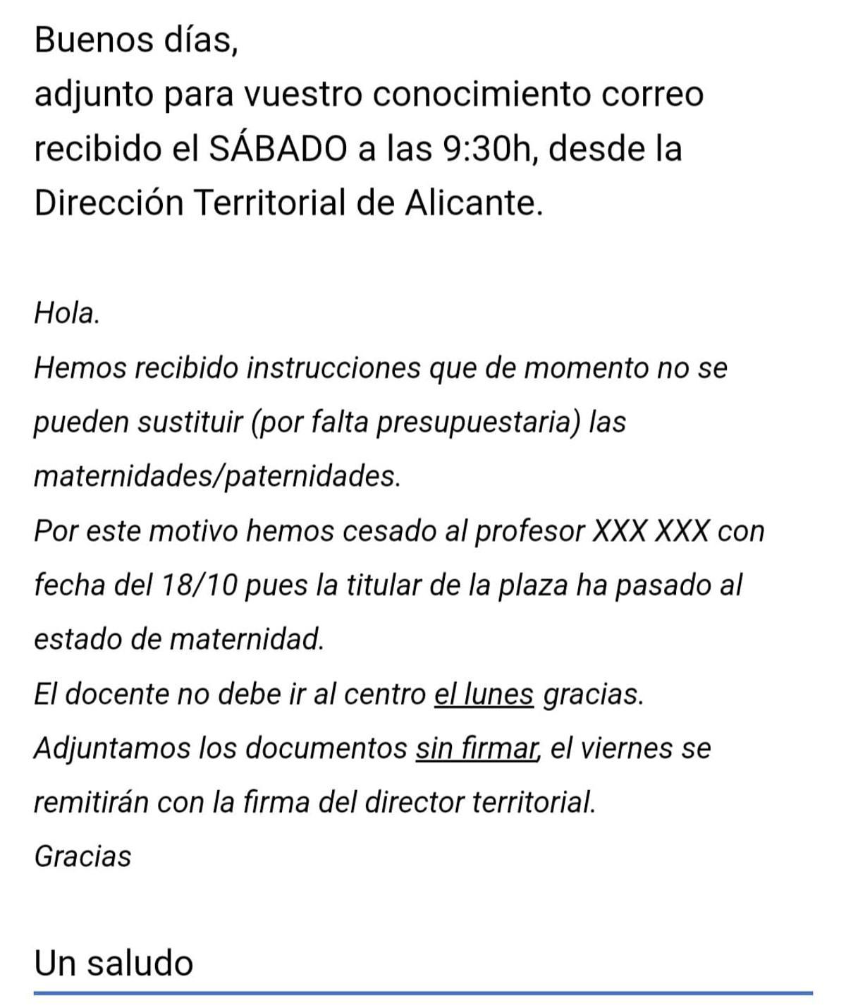 El mensaje enviado por Educación a los centros