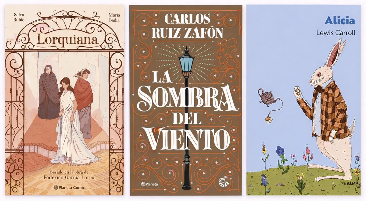 Portadas de 'Lorquiana', 'La sombra del viento' para coleccionistas y 'Alicia' ilustrada 360º.