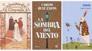Portadas de Lorquiana, La sombra del viento para coleccionistas y Alicia ilustrada 360º.