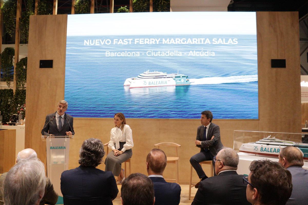 Un momento de la presentación del nuevo fast ferry de Baleària en Fitur.