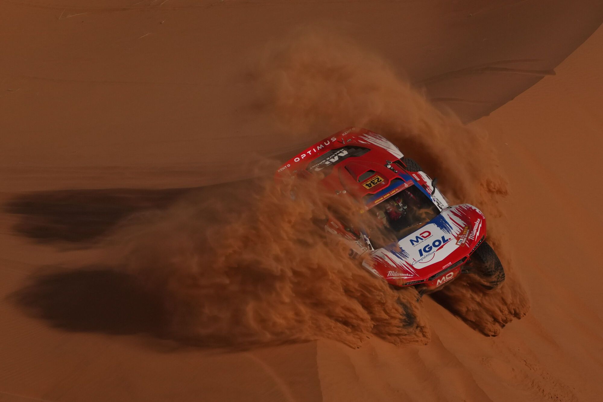 Driver Simon Vitse and co-driver Max Delfino compete during the sixth stage of the Dakar Rally between Hail and Riyadh, Saudi Arabia, Friday, Jan. 9, 2026. (AP Photo/Thibault Camus)