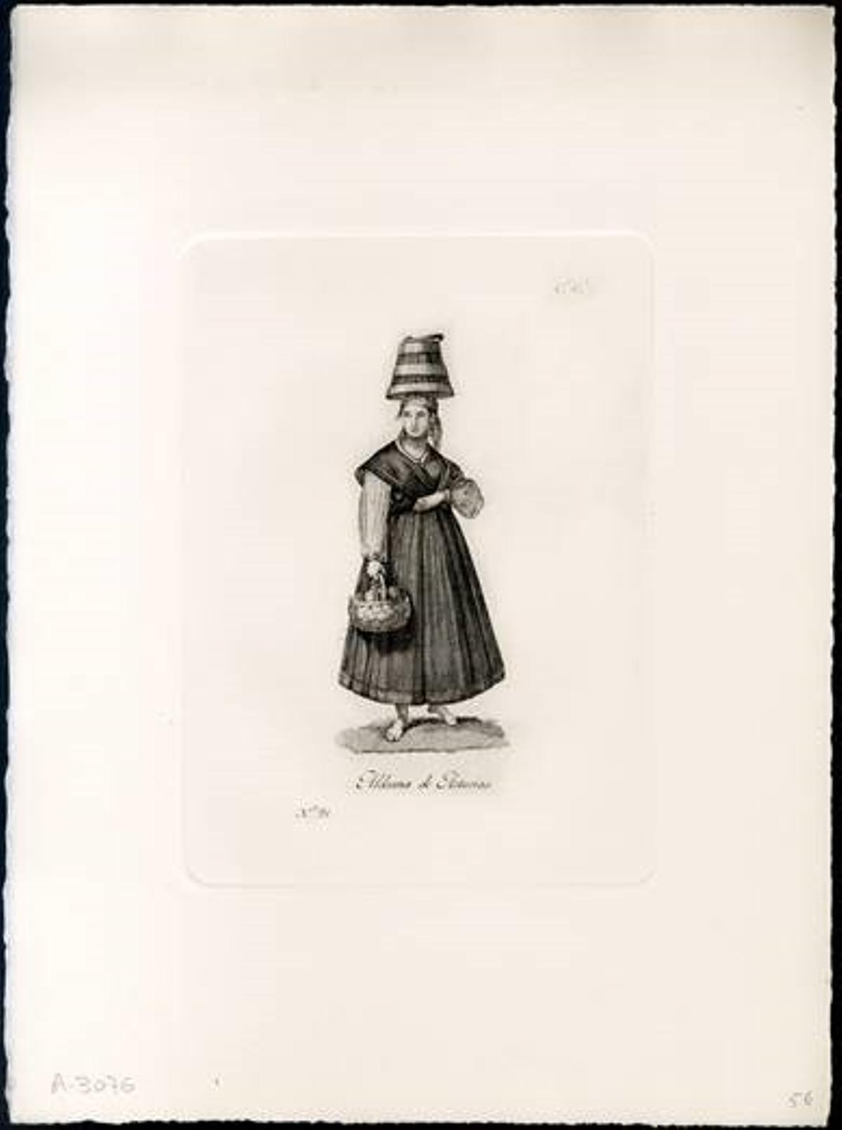 Aldeano y aldeana de Asturias en dos estampas de la “Colección de trajes de España”, editada en 1825.