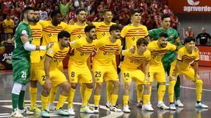 El equipo de fútbol sala del Barça, este jueves en Cartagena.