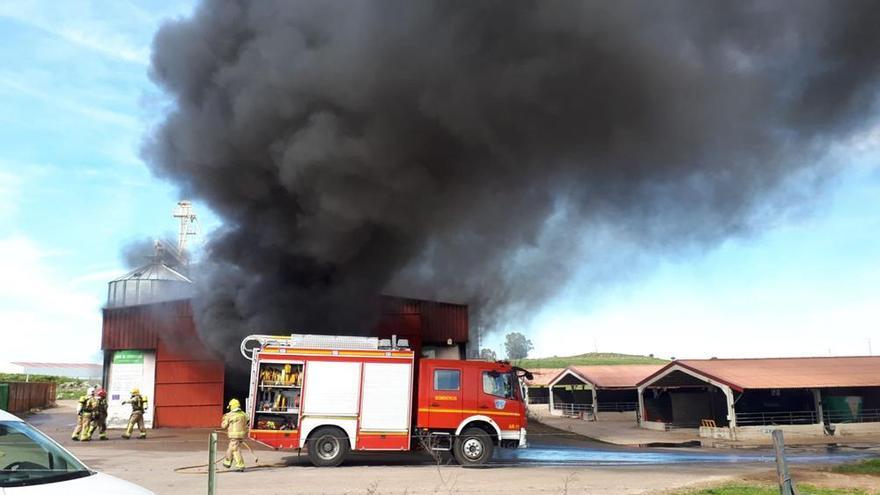 Los bomberos sofocan un incendio en una nave agrícola a las afueras de Trujillo