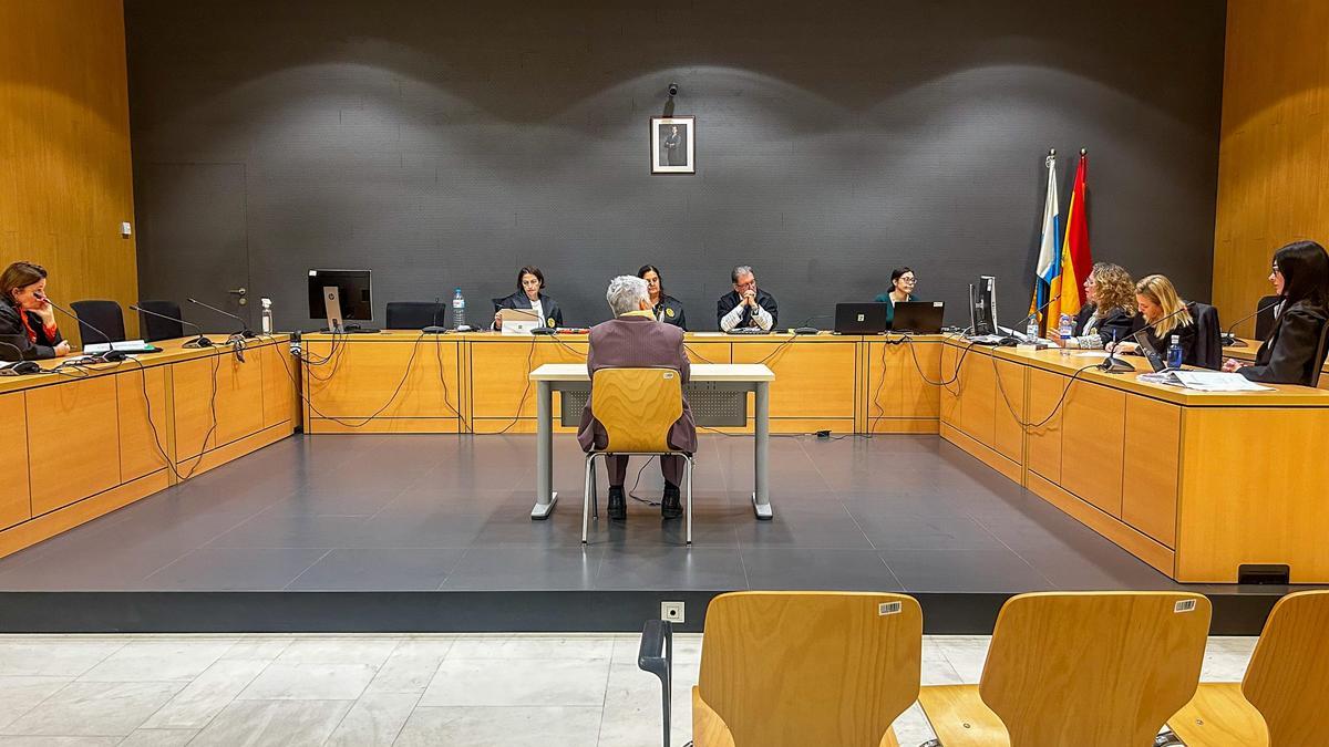 La acusada, de espaldas, en la última sesión del juicio ante la Audiencia de Las Palmas.