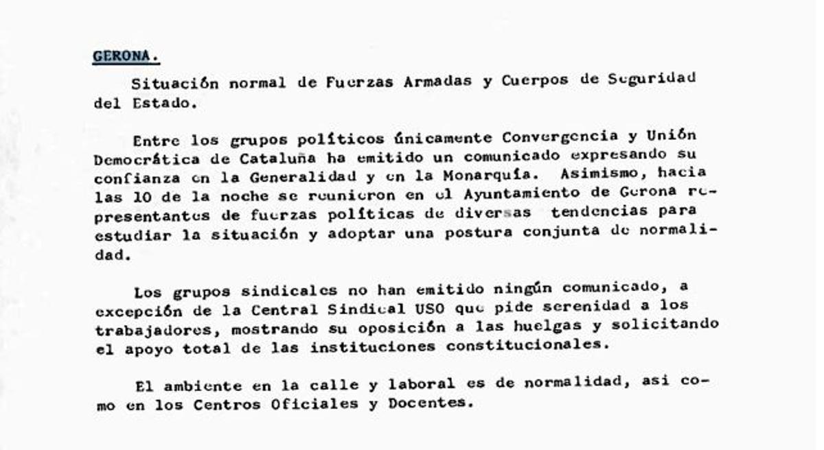 Una captura de la part de l'informe que parla de la situació a Girona aquella nit