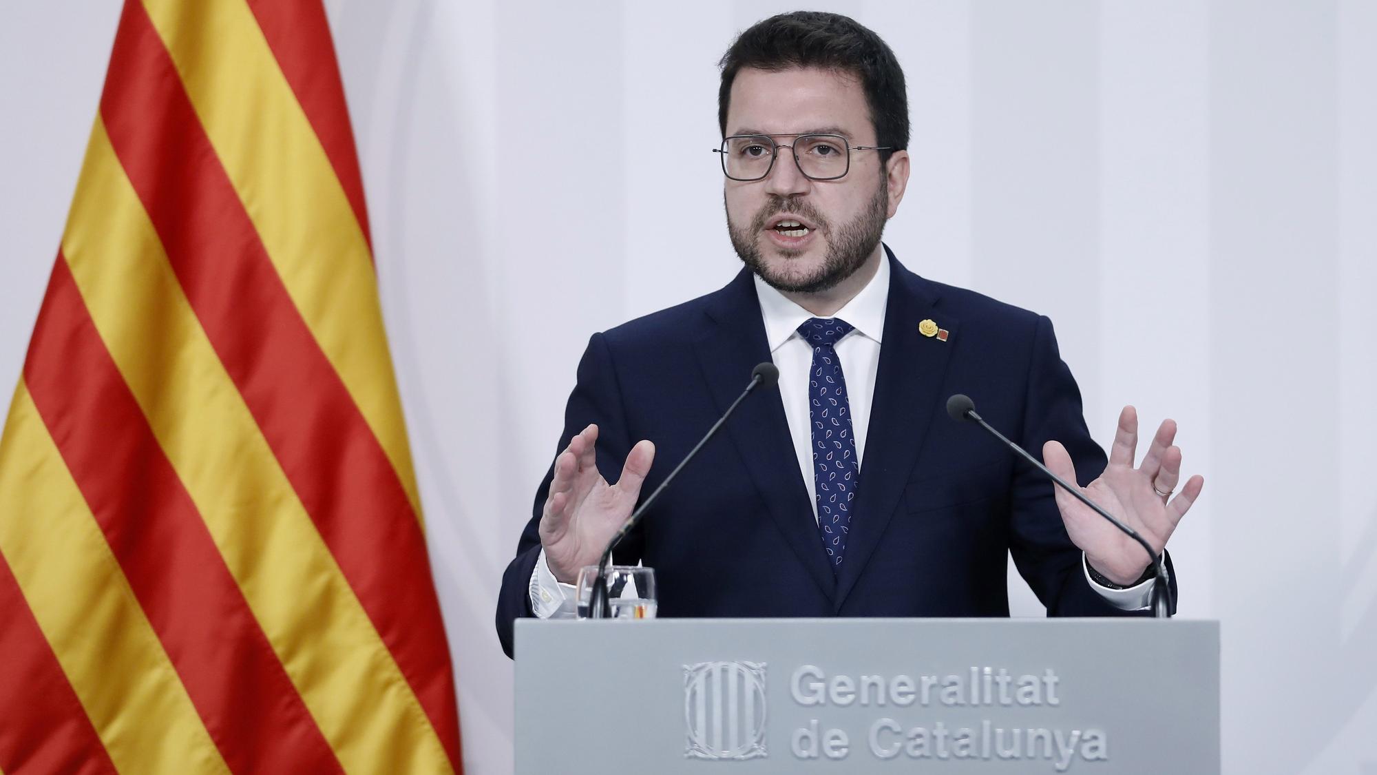 El presidente de la Generalitat, Pere Aragonès, en rueda de prensa.