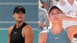 Las tenistas Aryna Sabalenka, a la izquierda, y Paula Badosa a la derecha